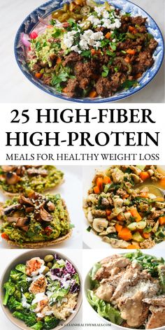 These high-fiber high-protein meals will keep you satiated! These are perfectly balanced healthy recipes for breakfast, lunch and dinner! Healthy Recipes For Breakfast, High Protein Low Carb Recipes, Healthy High Protein Meals, Low Carb High Protein, High Protein Meals, High Fiber Foods, Protein Meals, Diet Vegetarian