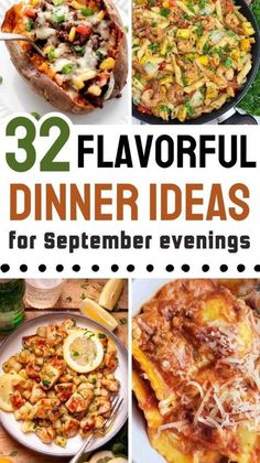 the cover of 52 flavorful dinner ideas for september evening