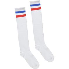 Red, White & Blue Stripe Athletic Knee-High Socks Image #2 Umpire Costume, Sporty Thigh High Socks, Casual White School Socks, White Casual Knee-high Socks For School, Casual White Knee-high Socks For School, White School Socks, Casual White Knee-high Socks, White Knee-high School Socks, White Sporty Knee-high Socks