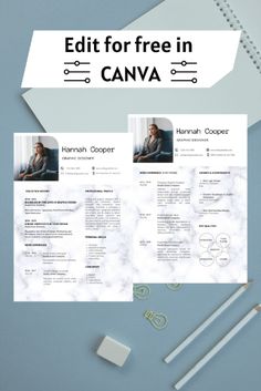 the edit for free in canva is displayed on top of a desk with pencils and