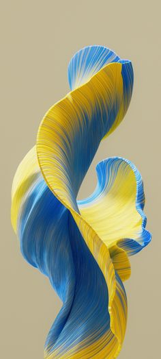 an abstract blue and yellow object in the air