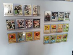 a wall with many different sports cards on it