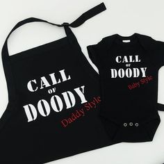 Adorable matching set for Daddy and Baby!Apron - Adult size (one size fits most!)Baby Body suit - available in newborn, 0-3 months, and 3-6 months Call Of Doody, 7 Month Baby, Military Baby, Baby Apron, Airplane Baby Shower, Farm Baby Shower, Baby Stocking