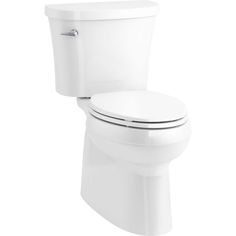 a white toilet with its lid up and the seat down, against a white background