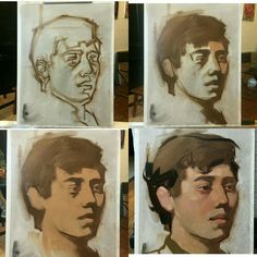 four different drawings of men in various stages of their life, each with an individual's face