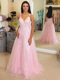 Silhouette:?A Line Waist: Natural Sleeve Length: Sleeveless Fabric: Lace, Tulle Shown Color: Pink Built-In Bra: Yes Pink Prom Dresses Ball Gown, Formal Dresses Pink, Pink Evening Dresses, Prom Dresses Pink, Pink Evening Dress, Lace Formal Dress, Long Sleeve Gown, Beautiful Prom Dresses, Long Prom Dresses