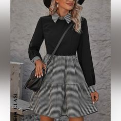 Reposhing This Item I Purchased From @Cgizi2000. Loved It, But Ready To Rotate For Something New. Never Worn! Questions? Leave A Comment Below! Shein Dress, Ruffle Hem Dress, Contrast Collar, Something New, Hem Dress, Ruffle Hem, Black & White, Gingham, Collar