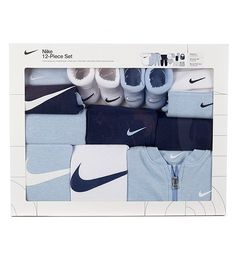 Nike Baby Newborn-6 Months Just Do It 12-Piece Layette Set | Dillard's Nike Cotton Onesie For Loungewear, Newborn Boy Gift Ideas, Nike White Long Sleeve Set, Baby Things You Need Newborns, Baby Boy Essentials, Baby Boy Gift Ideas, Newborn Onesies Boy, New Born Clothes, Baby Boy Stuff