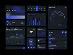 the dashboard for an app is shown with blue lights and dark screens, including graphs