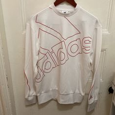 Xs Adidas Sweatshirt Pink On White Looks And Feels Brand New Writing On Front Is Rubbery, Stripes Down The Side Are Raised As A Seam Armpit To Armpit Is 21” Top Behind Back Of Neck To Bottom Is 27” Adidas Sweatshirt, Adidas White, Adidas Tops, Pink Sweatshirt, White Adidas, Adidas Women, Pink White, Stripes, Womens Tops