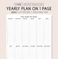 the printable year plan on 1 page