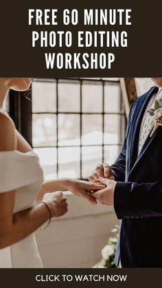 wedding photo of bride and groom and invitation to sign up for a free wedding workshop Wedding Photo Editing, Engagement Portrait