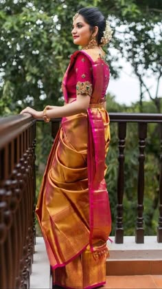 Onam Traditional Dress, Reception Sarees South Indian, Photoshoot Ideas In Saree, Bridal Saree Designs, Indian Bride Saree, South Indian Wedding Saree, South Indian Bride Saree, Bride Saree, Indian Wedding Saree