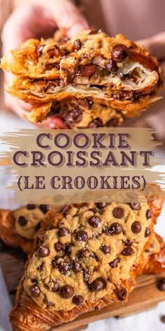 cookies are stacked on top of each other with the words cookie croissant lie crooked