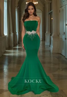 Channel your inner mermaid in this elegant and luxurious Rhinestone Belt Off-Shoulder Mermaid Evening Party Prom Dress. With a figure-flattering design and sparkling rhinestone belt, you'll be the center of attention at any event. Get ready to make a splash! Court Train Prom Dress, Cheap Lace Wedding Dresses, Satin Mermaid Dress, Prom Dress With Train, Strapless Evening Dress, Beach Wedding Dress Boho, Long Sleeve Prom, Burgundy Prom Dress, Evening Dress Fashion