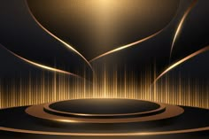 an abstract black and gold background with lights in the shape of a heart on top of a stage