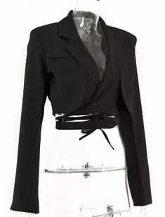 Take your style to the next level with this double layer lapel collar waist tie crop jacket for women. crafted from a blend of polyester and spandex, this jacket offers a goth-inspired look and is perfect for any occasion. shop now for a fashionable and stylish wardrobe update. Waistcoat For Women, Homewear Dress, Crop Top Suit, Crop Coat, Slim Blazer, Cropped Coat, Backgrounds Phone, Crop Blazer, Blazer And Shorts