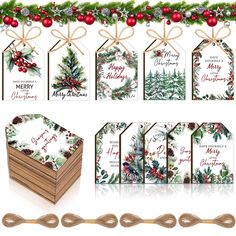 christmas gift tags with holly and pine cones