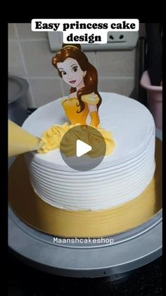 Diy Princess Birthday Cake, Doll Cakes Ideas Princess, Princess Cakes Ideas Girl Birthday, Belle Cake Ideas, Diy Princess Cake, Simple Princess Cake, Elsa Cake Design, Princess Theme Birthday Cake, Easy Princess Cake