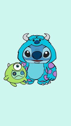 a blue and green cartoon character sitting next to each other on a light blue background