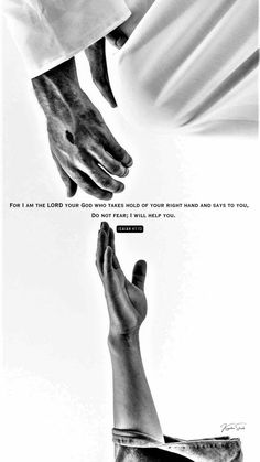 two hands reaching for each other in front of a white background with the words, i am