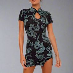 Waistline: Natural Neckline: O-Neck Material: Polyester Season: Summer Gender: WOMEN Type: regular Pattern Type: Print Fabric Type: Polyester Goth Skirts, Plus Size Kawaii, Kawaii Goth, Cheongsam Dress, Dragon Print, Tshirt Skirt, Y2k Aesthetic, Shirt Skirt, Cheongsam