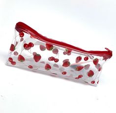 Plastic bag with zipper. For pens and other storage. Without pens. Product size: 200 x 90 mm Design Japan Manufactured in China Cherry Strawberry, Red Pencil, Bag With Zipper, Pencil Bags, School Items, Plastic Bag, Pencil Case, Toys Games, Cherry