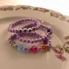 Set of 3 beaded BFF stretch bracelets Cheap Purple Friendship Bracelets With Spacer Beads, Purple Beaded Bracelets Bestie, Cheap Purple Bracelets With Tiny Beads, Bff Bracelet, Bff Bracelets, Plant Holders, Stretch Bracelets, Bracelet Set, Kids Accessories