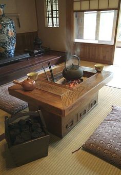 Japanese Kitchen Traditional, Traditional Japanese Kitchen, Japanese Living Room, Japanese Tea House, Japanese Table, Japanese Style House, Traditional Japanese House