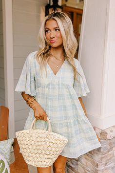 Loose Sleeves, Rhinestone Heels, Darling Dress, V Cut, V Cuts, Women Clothing Boutique, Plaid Print, Babydoll Dress, Online Womens Clothing