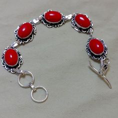 New 7.5" Handmade Adjustable Red Sterling Silver Bracelet, Nickel-free Red Sterling Silver Bracelet, Nickel-free Red Metal Bracelets, Red Nickel-free Metal Bracelets, Nickel-free Red Metal Bracelet, Red Nickel-free Metal Bracelet, Handmade Red Metal Bracelets, Silver Flip Flops, Butterfly Charm Bracelet