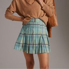 Nwt Size Us 10 Msrp: $98 Material: 100% Cotton * Pleated Detail * Mini Silhouette * Side Zip * Machine Wash * Imported Measurements: Waist - 16” Across (32”) * Standard Length: 17.5"L Preppy Lined Tennis Skirt For Fall, Fall Preppy Lined Tennis Skirt, Spring Plaid Mini Tennis Skirt, Spring Plaid Mini Length Tennis Skirt, Plaid Mini Length Tennis Skirt For Spring, Spring Plaid High Waist Skort, Casual Plaid Mini Skirt For Spring, High Waist Plaid Skort For Spring, Blue Preppy Tennis Skirt For Spring