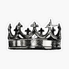 a black and white drawing of a crown with stars on it's side sticker