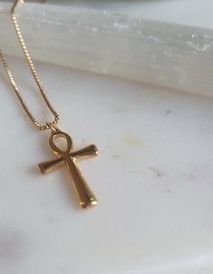 Ankh pendant necklace + adjustable link Ankh [the key of life] Box necklace style 18k plated Water friendly Gold Egyptian Jewelry, Amulet Style Charm Necklace With Adjustable Chain As Gift, Amulet Charm Necklaces With Adjustable Chain For Gift, Amulet Charm Necklace With Adjustable Chain As Gift, Spiritual Gold Plated Cross Pendant Necklace, Gold Plated Cross Pendant Necklace Spiritual Style, Adjustable Gold Spiritual Cross Necklace, Gold Plated Cross Pendant Necklace With Spiritual Style, Spiritual Ankh Necklace With Adjustable Chain