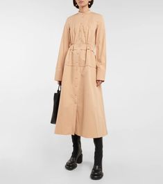 Cotton Shirt Dress in Neutrals - Jil Sander | Mytheresa Cotton Shirt Dress, Small Shoulder Bag, Jil Sander, Wide Straps, Sanders, Midi Length, Leather Shoulder Bag, Cotton Shirt, Design Elements