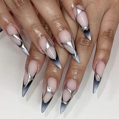 ig: acrylicsbyfatima Baddie Stiletto Nails, Denim Nails, Nail Pics, Wedding Nails Glitter, Silver Nail, Acrylic Nail Kit, Nice Nails, Nail Stuff, Long Acrylic