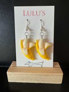 Banana Dangle Earrings...for the young or the young at heart! Shinada Global, Banana Earrings, Banana Fruit, Fruit Jewelry, Fruit Earrings, Nickel Free Earrings, Banana Recipes, Fish Hook Earrings, Fruit Snacks