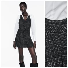 Nwt. Zara Black Contrasting Structured Mini Dress With V-Neck, Lapel Collar And Long Sleeves. Structured Fabric With Poplin. Pleats At Hem. Front Zip And Button Closure. Size L. Ref. 9144/081. Pit To Pit 19" Flat, Shoulders 15", Sleeves 25", Waist 16", Length 34". 1060. Chic Black V-neck Dress For Work, Chic V-neck Dress For Work In Fall, Black Chic V-neck Dress For Fall, Chic Black V-neck Dress For Fall, Black V-neck Dress For Workwear In Fall, Black V-neck Dress For Fall Workwear, Black V-neck Dress For Work In Fall, Zara Mini Dress For Workwear, Structured Mini Dress