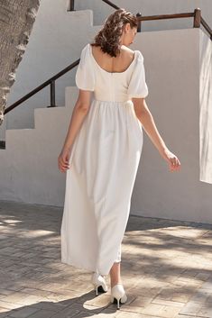 A-Line Ankle Length Silk Blend Wedding Dress with CW3175 Bridal Bra, Cottage Core Dress, Scoop Neck Dress, Dress Satin, Engagement Dresses, Satin Midi Dress, Waist Dress, Tea Length Dresses, Silk Crepe