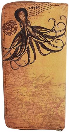 Lavishy Vintage Map Globetrotter Italy Toilers of the Sea Octopus Large Wallet Summer Goth, Branded Wallets, Large Pouch, Unique Accessories, Vintage Theme