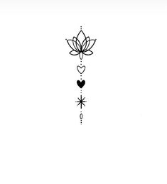 a black and white drawing of a flower with hearts on it's back side