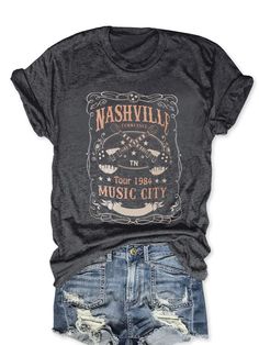 PRICES MAY VARY. cotton blend Pull On closure Machine Wash ★Nashville Shirt Material:Cotton blend,soft comfortable ,high quality boutique, constructed of a light weight,soft poly cotton fabric that gently drapes around your figure.The Nashville country music graphic tee shirt use high levels of craftsmanship to preshrunk and prevent pilling,it will bring you an excellent wearing experience. ★Country Music Shirts Features:Nashville graphic tee,casual loose blouse tees,loose fitting cute shirt, sh Uniform Wardrobe, Concert Top, Winter Tees, Rock Band Tees, Country Music Shirts, Country Concert Outfit, Graphic Tees Vintage, Pullover Designs, Women Vintage