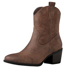 PRICES MAY VARY. Design: These Women's Cowgirl Boots Are Set On Sturdy Block Heels Reinforced With Cool Interpretation Of Western Styles-Cowboy-Inspired Embroidery; For All Occasions: You Can Wear Short Cowgirl Boots All Seasons; Available In Black, Dark Grey, Chocolate Brown, Light Brown;Match Them With You Midi Dresses Or Jeans Ankle To Mid-Calf Fit With Side Zip: Easy To Put On And Off;These Short Cowboy Boots For Women Features Zipper On The Side For Easy On-And-Off Cool interpretation of We Cowboy Boots Short, Short Cowgirl Boots, Short Cowboy Boots, Womens Cowgirl Boots, Disco Outfit, Country Concerts, Walking Boots, Cowboy And Cowgirl, Short Boots