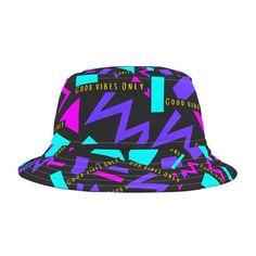 This bucket hat is a party waiting to happen!   This bucket hat is perfect for: - Ravers and music lovers - Anyone who embraces a little silliness - Making a statement and having fun in the sun .: Material: 100% polyester .: Available in 2 sizes .: Two stitching color options to pick from .: Sewn-in label .: Made in USA Retro Festival Bucket Hat With Curved Brim, Retro Bucket Hat With Curved Brim For Festivals, Retro Curved Brim Bucket Hat For Festivals, Retro Adjustable Costume Hat, Adjustable Bucket Hat For Party, Rave Hats, Rave Festival, Fun In The Sun, Bucket Hats