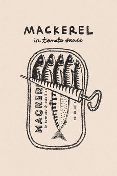 Mackerel Tin Print, Retro Sardine Poster, Sardine Fish Art, Seafood Print, Vintage Kitchen Poster Tin Fish Drawing, Canned Fish Illustration, Sardine Tin Illustration, Simple Fish Illustration, Tin Fish Art, Tinned Fish Art, Tinned Fish Aesthetic, Sardine Can Tattoo, Sardine Tin Art