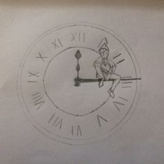 a drawing of a man sitting on top of a clock