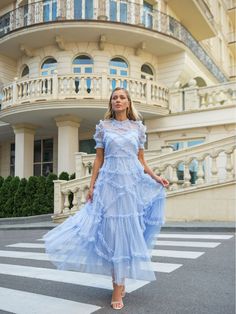 Blue Bridal Guest Dresses, Blue Wedding Guest Dress, Ruffles Bridesmaid Dresses, Evening Reception, Stand Neck, Ruffle Design, Pure Elegance, Summer Celebration, Simple Dress