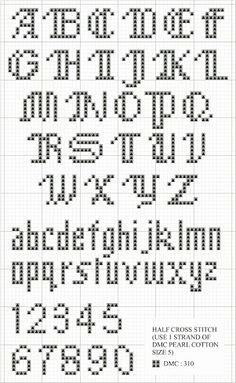 the cross stitch alphabet is shown in black and white, as well as letters that appear to