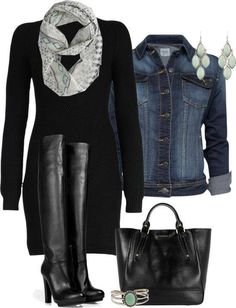 Like Black Boots Winter Outfit, Boots Winter Outfit, Denim Jacket Black, Womens Professional Fashion, Stitch Fix Outfits, Boots Winter, Stylish Work Outfits, Blue Denim Jacket, Casual Work Outfits