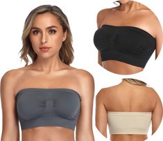 PRICES MAY VARY. DESIGNED FOR YOU : This great multipurpose strapless bra is a unique basic tube top-whether it's for an exercise or used as a casual strapless bra for daily wear . Good thing , because you'll never want to take it off . MATERIAL：Made of ANGOOL unique microfiber , the elastic seamless bandeau top has high elasticity without causing any irritation reaction . The high-quality fabrics are resistant to abrasion and wash and dry . Breathable material wicks sweat away to keep your body Lacy Bralettes, Top Clothing, Bandeau Bra, An Exercise, Wireless Bra, Grey And Beige, Bandeau Top, Strapless Bra, Stretchy Fabric